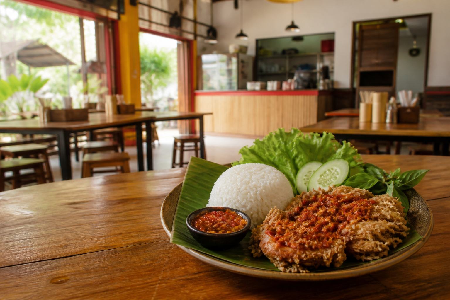 Hidangan ayam gepuk di outlet